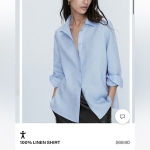 MASSIMO DUTTI 100% Linen light sky blue shirt